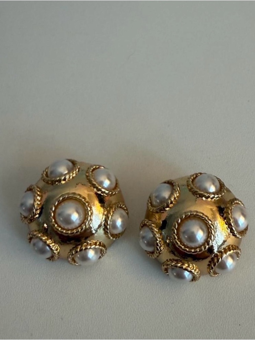 Anthropologie Gold-Tone Pearl Cluster  Earrings